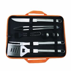 Set Barbecue Professionale Lapillo 8 Pezzi in Acciaio Inox – Kit Completo con Valigetta, Pennello e Dispenser Spezie