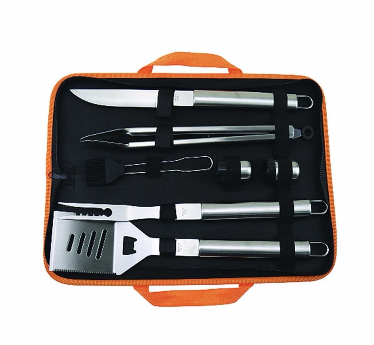 Set Barbecue Professionale Lapillo 8 Pezzi in Acciaio Inox – Kit Completo con Valigetta, Pennello e Dispenser Spezie