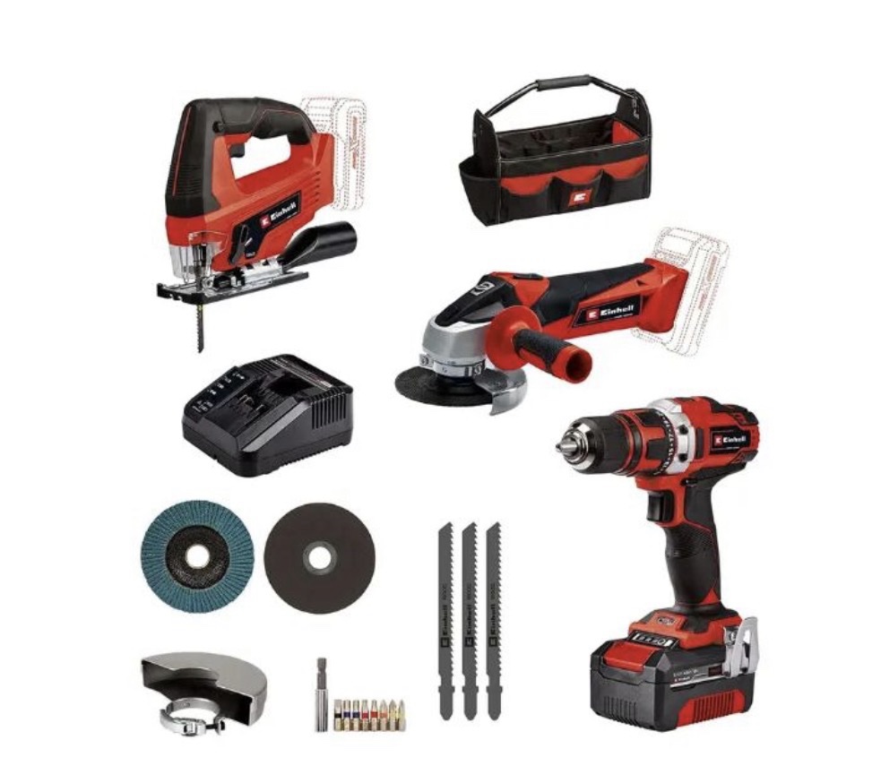 Kit Utensili a Batteria Einhell TE-TK 18/3 Li Kit (JS+CD+AG) – Trapano Avvitatore, Smerigliatrice e Seghetto Alternativo 1 Kit Utensili a Batteria Einhell TE-TK 18/3 Li Kit (JS+CD+AG) – Trapano Avvitatore, Smerigliatrice e Seghetto Alternativo