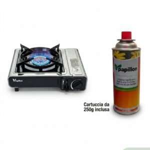 Home 1 Fornello Portatile a Gas Papillon con
Accensione Piezoelettrica - Cartuccia
250 g Inclusa